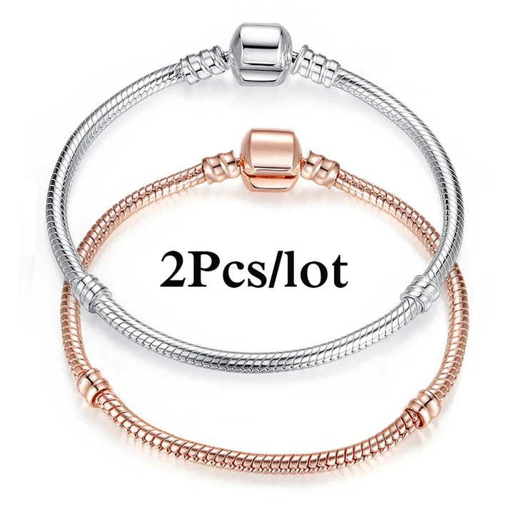 2Pcs/Lot Special Offer 3mm Silver Color Snake Chain Charm Bracelet For Women Men Fit DIY Bracelets Jewelry Gift Wholesale