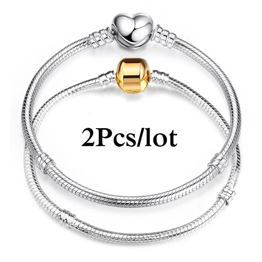 2Pcs/Lot Special Offer 3mm Silver Color Snake Chain Charm Bracelet For Women Men Fit DIY Bracelets Jewelry Gift Wholesale