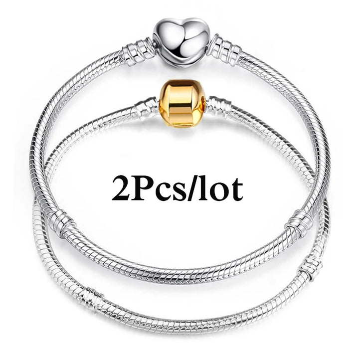 2Pcs/Lot Special Offer 3mm Silver Color Snake Chain Charm Bracelet For Women Men Fit DIY Bracelets Jewelry Gift Wholesale