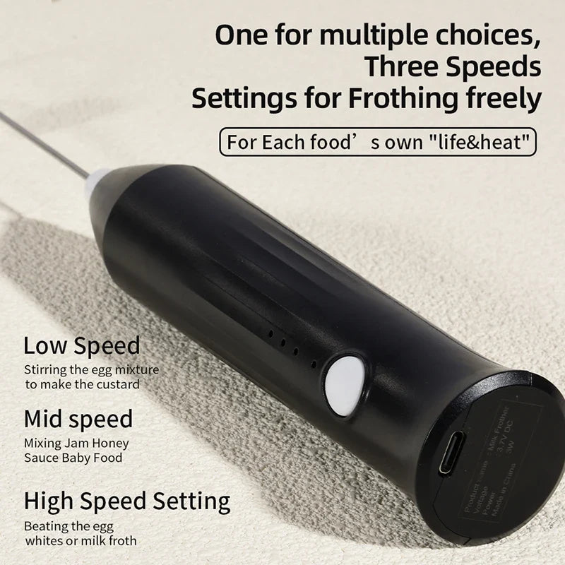 Portable Electric Milk Frother 3-in-1 - USB Rechargeable