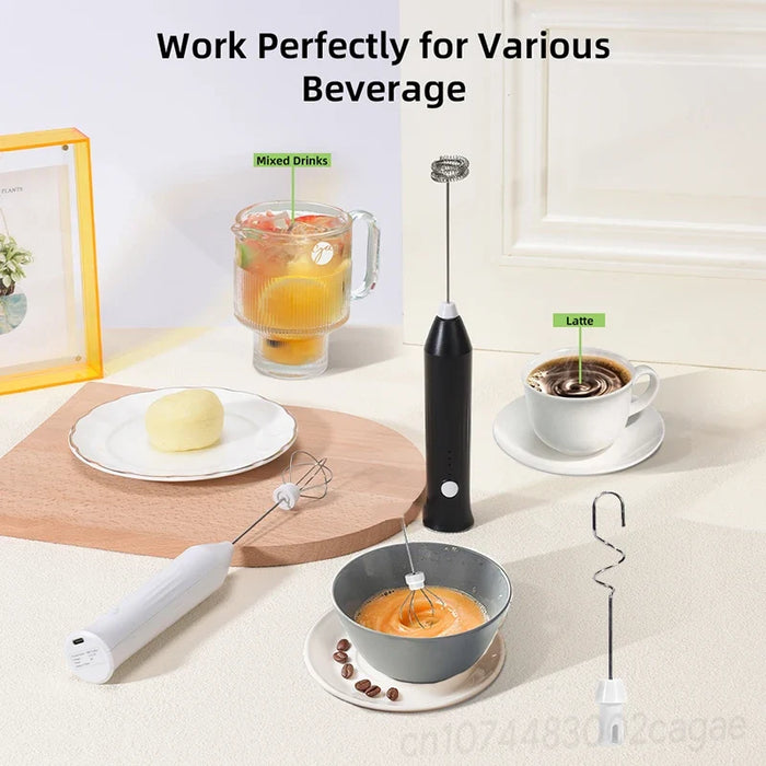 Portable Electric Milk Frother 3-in-1 - USB Rechargeable