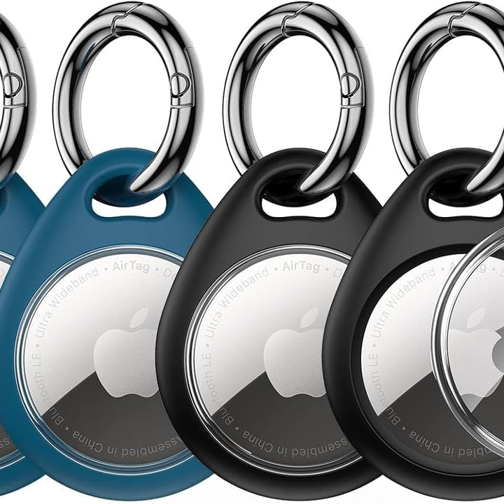 360° Protective Case for Airtag (1St & 2Nd Generation) [4 Pack], TPU Full Cover Keyring Holder with Premium Zinc Alloy Spring Clip, Scratch-Resistant Design for Keys, Bags, Luggage